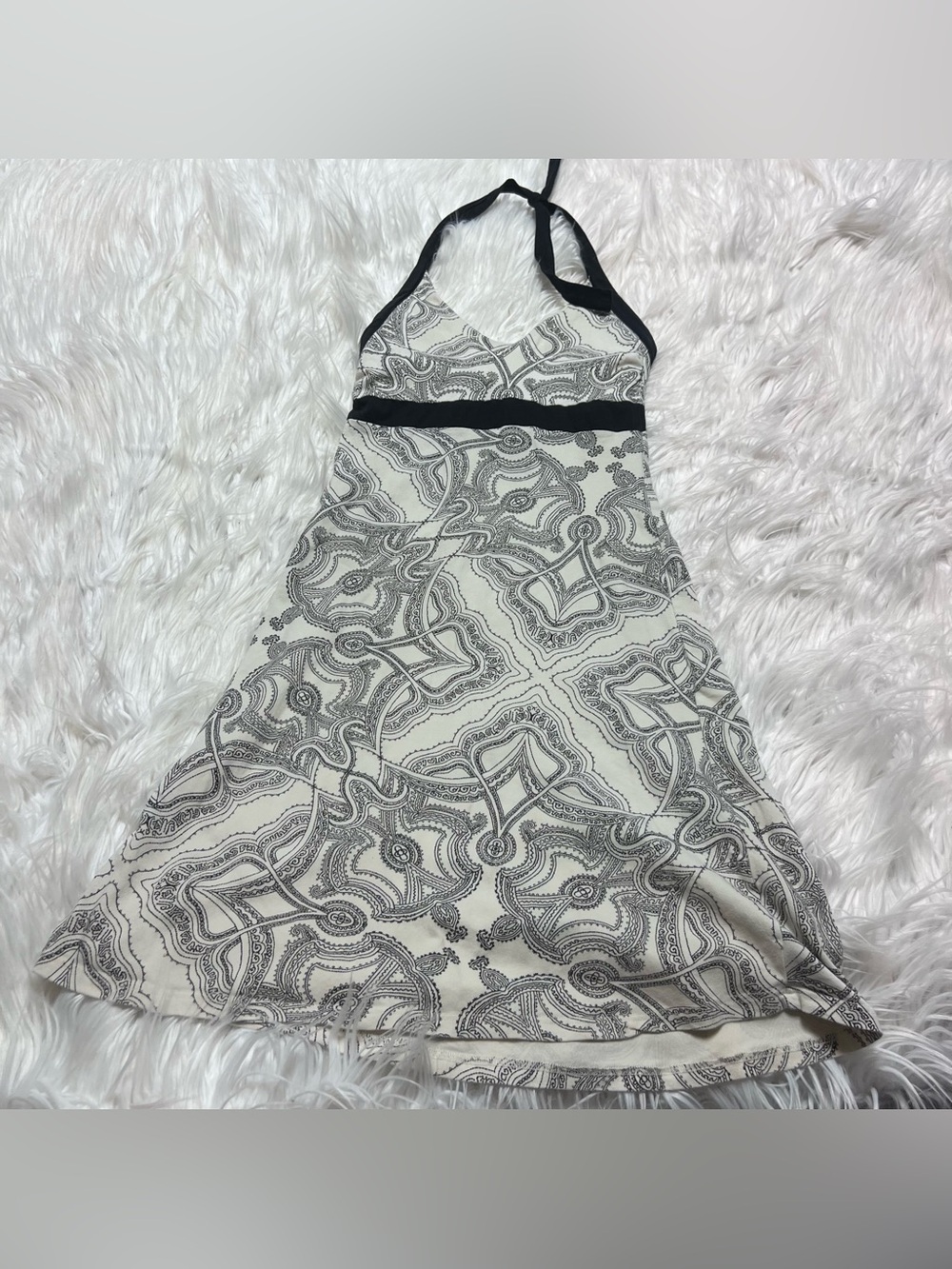 Patagonia Cream Halter Mini Dress with Black Trim